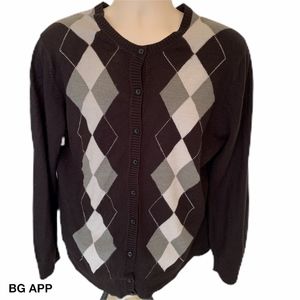 CROFT & BARROW BLACK WITH PLAID FRONT SWEATER XL